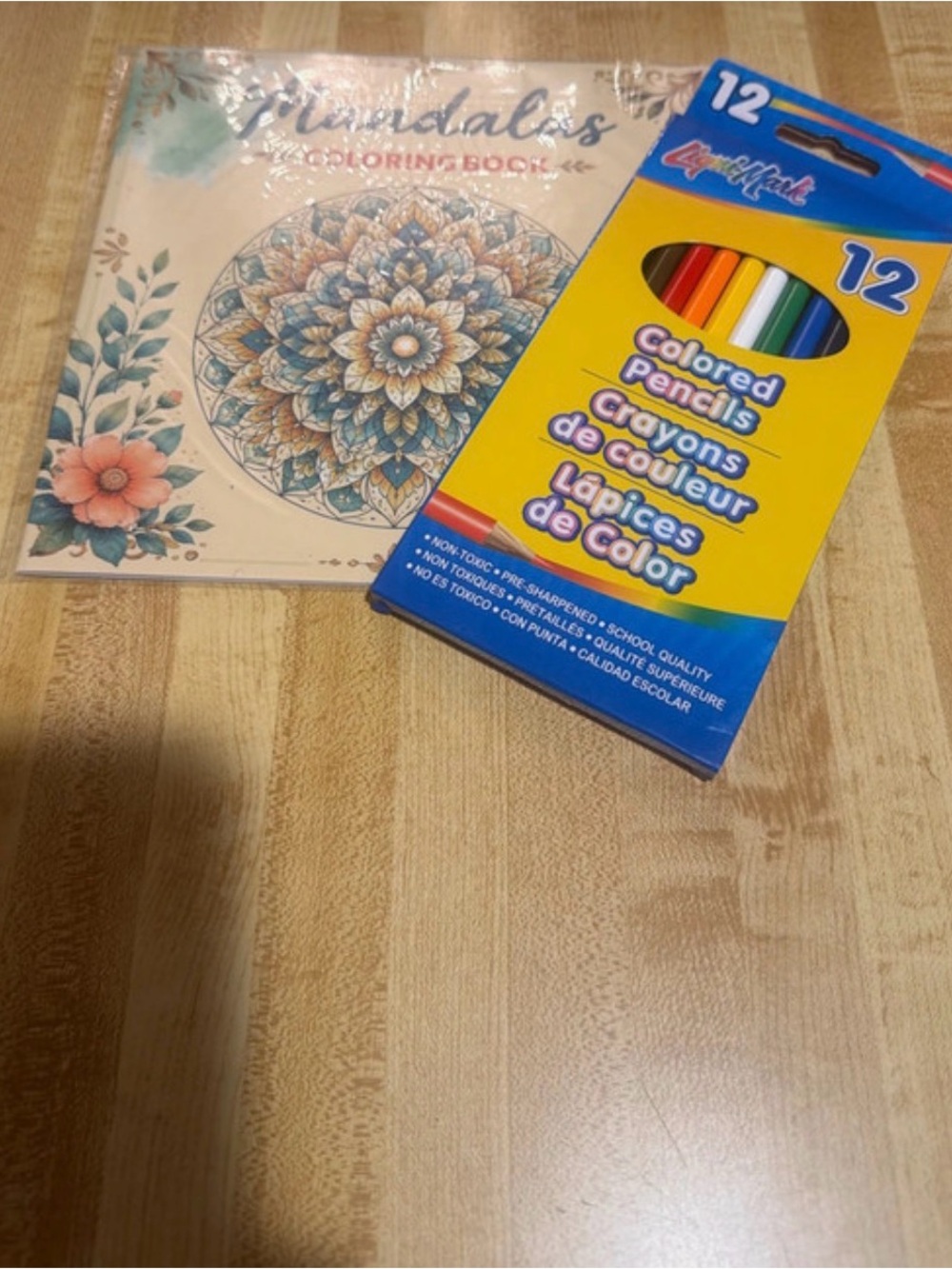 Mandala Coloring Book with 12-Count Colored Pencils Pack - Blue & Yellow